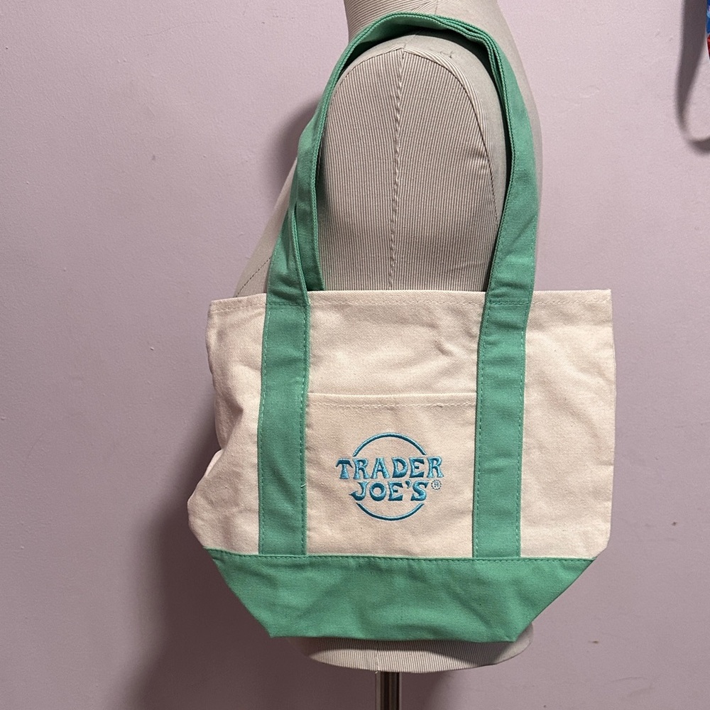 Green and Cream Canvas Tote Bag